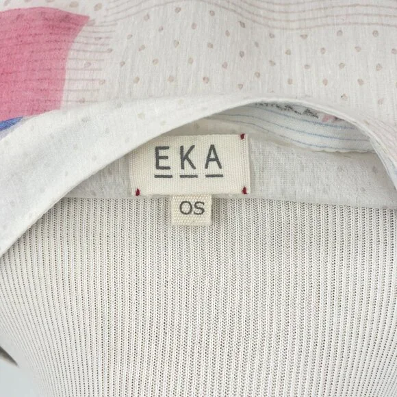 EKA India OS Cotton Silk Tent Dress Geometric Watercolor Print Lagenlook Art - Picture 4 of 9